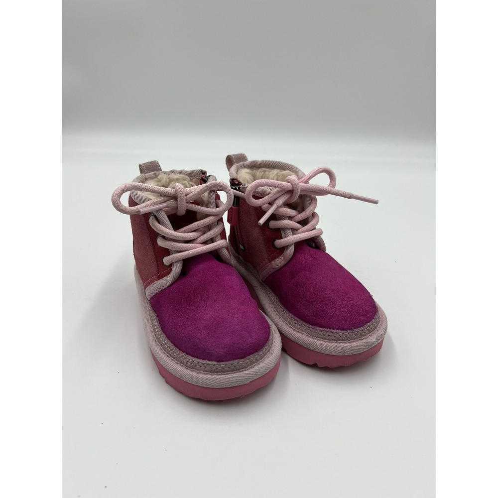 UGG KIDS NEUMEL MASHUP CHUKKA BOOT SIZE 7‎ PINK ROSE/ SAMBA RED SUEDE SHEEPSKIN